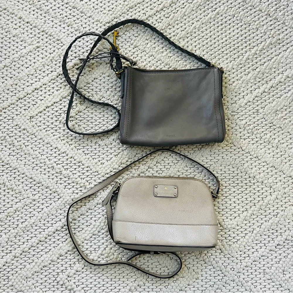 KATE SPADE Light Pink & FOSSIL Gray Crossbody Bags Leather Purses Lot of 2